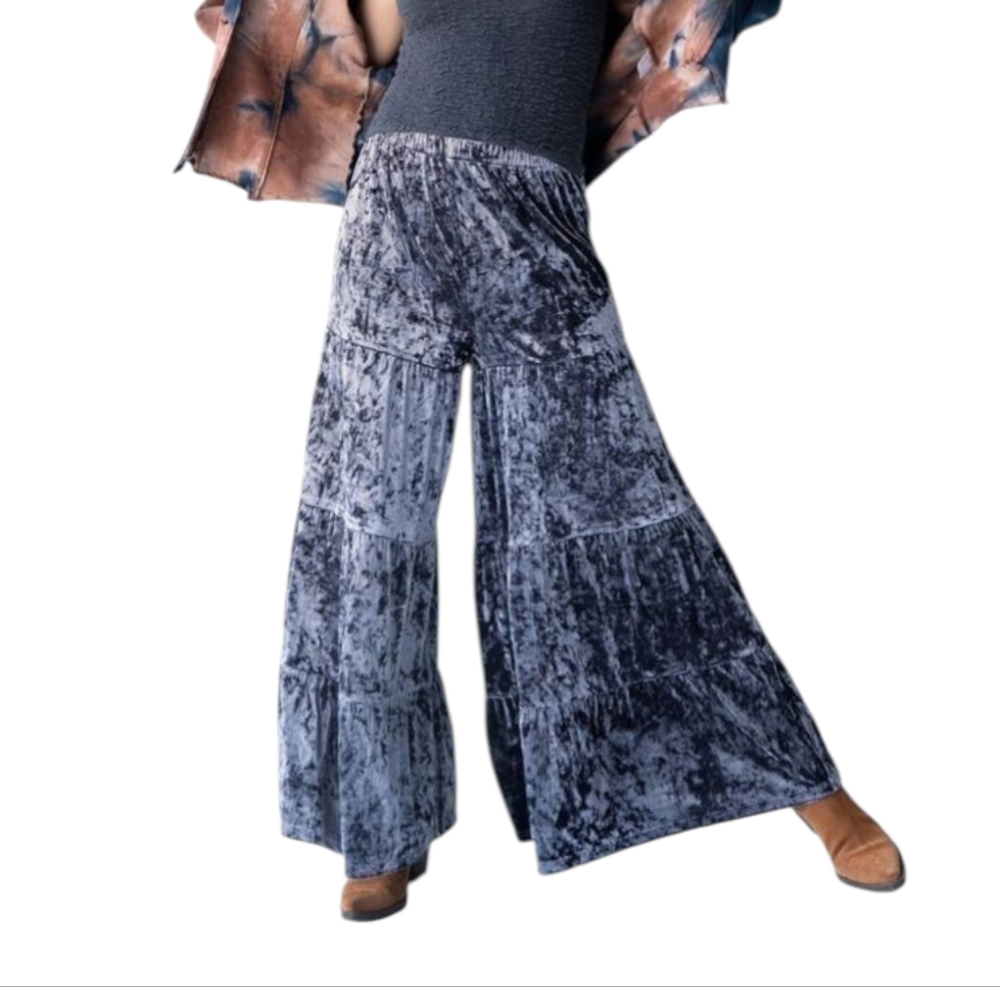 🆕 Women's SIZE X-Large Natural Life Gray Crushed Velvet Palazzo Pants